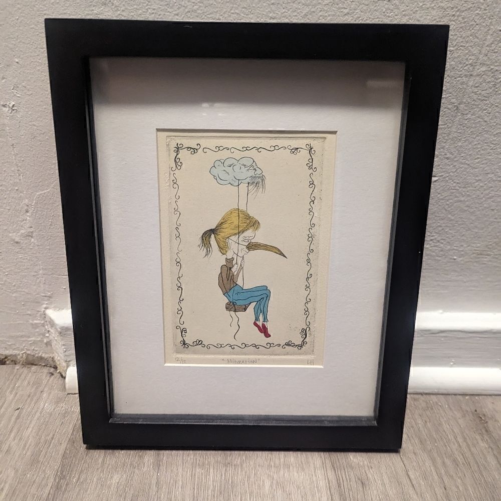 Handmade Framed Traditional Intaglio Etched Print Printmaking Art Decor